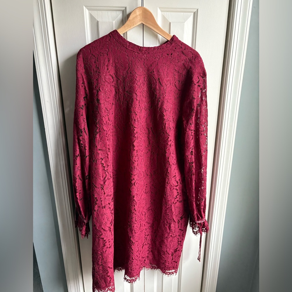 Gap Womens Long Sleeve Maroon Lace Shift Dress Size 16 Tall NWT